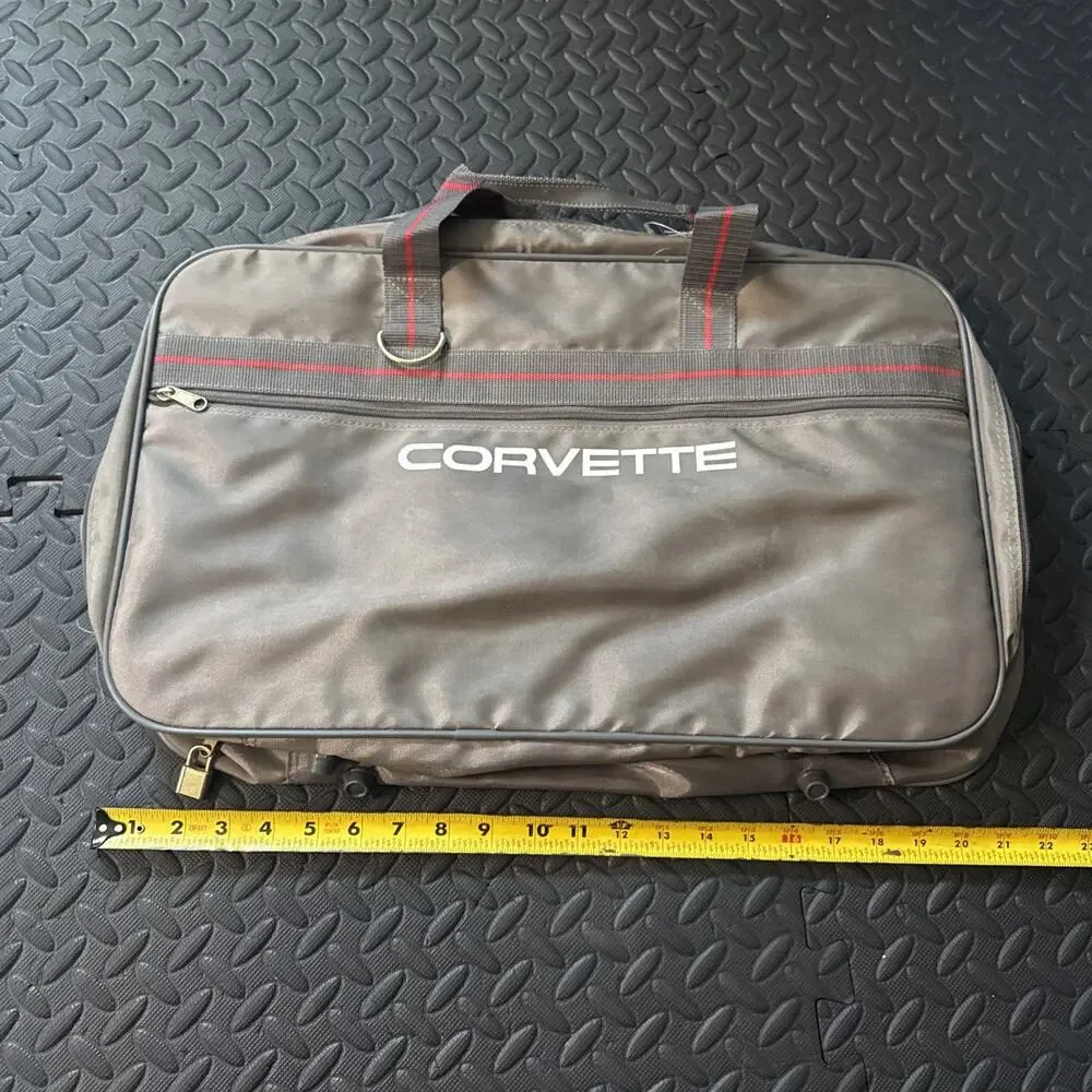 Vintage Chevrolet Corvette 2 Piece Luggage Travel Bag Set Gray Red Made Korea *